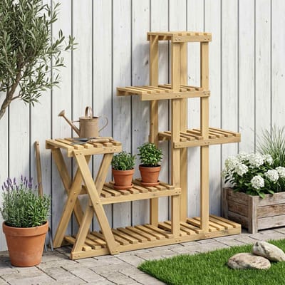 vidaXL - Plantenstand - Wit - 95 - x - 25 - x - 101,5 - cm - Massief - Acacia - Hout
