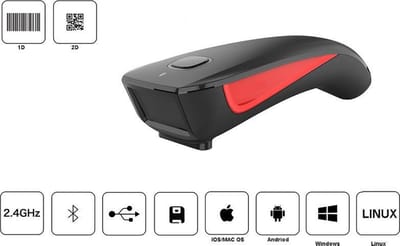 Netum C990 Draadloze Bluetooth Barcode en QR code Scanner | Draadloos | Universeel | Handscanner | 1D + 2D Lezer| Zwart