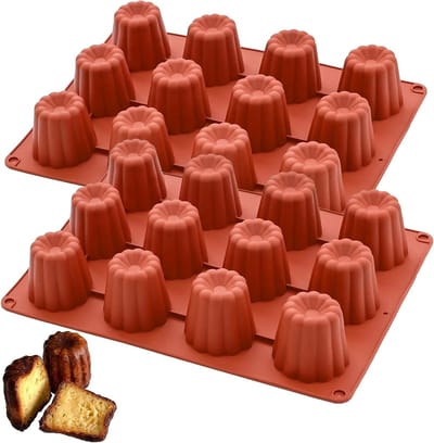 Mini Cannelé Silicone Mould voor Chocolade, Muffins en Pudding - Set van 2 met 12 Holtes van 3,5 cm, Ideaal voor Bakken en Desserts
