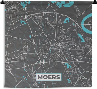 Wandkleed - Wanddoek - Plattegrond – Moers – Blauw – Stadskaart – Kaart - Duitsland - 180x180 cm - Wandtapijt