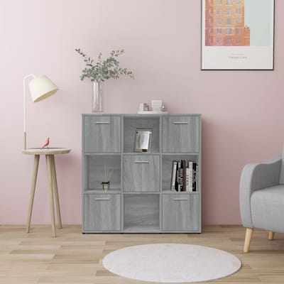 vidaXL - Boekenkast - 90x30x90 - cm - bewerkt - hout - grijs - sonoma - eikenkleurig