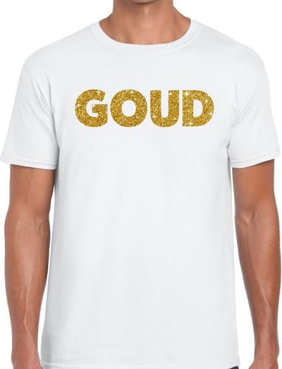 Bellatio Decorations feest t-shirt voor heren goud - glitter tekst - foute party/carnaval - wit S