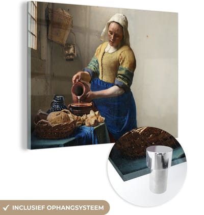 MuchoWow® Glasschilderij 120x90 cm - Schilderij acrylglas - Het melkmeisje - Kunst - Oude meesters - Vermeer - Foto op glas - Schilderijen