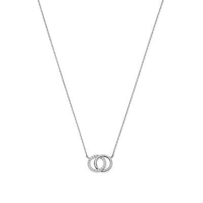 9NBG-1020 – New Bling – Ketting dubbele cirkel met 17 zirkonia – 14kt witgoud – 38 cm + 2.5 cm + 2.5 cm (verstelbaar)