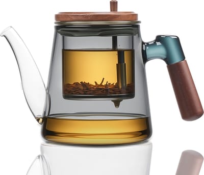 600 ml glazen theepot met uitneembaar theefilter – Theezeefje met één druk op de knop – Automatische scheiding van thee en water