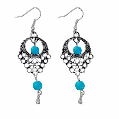 zilver Oorbellen-Turqouise-Tibetaans-Lang -Charme Bijoux