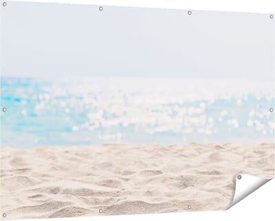 Gards Tuinposter Helder Witte Strand met Zee Uitzicht - 150x100 cm - Tuindoek - Tuindecoratie - Wanddecoratie buiten - Tuinschilderij