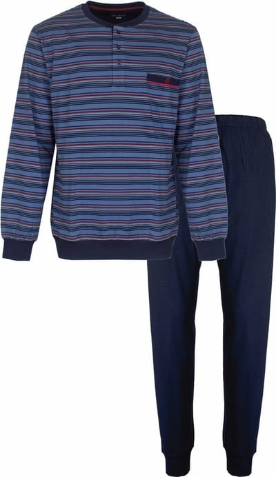 Paul Hopkins Heren Pyjama - Strepen - Polo sluiting - Blauw - Maat M