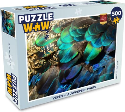 Puzzel Veren - Pauwveren - Pauw - Blauw - Kunst - Legpuzzel - Puzzel 500 stukjes