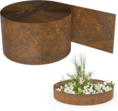 Froadp 5 meter gazonrandafscheiding, 15 cm hoog, bloembedafscheiding, verroest effect, flexibele bloembedafscheiding, verroest metaal, gazonrandafscheiding, metaal, geschikt voor bloembedden en paden, eenvoudige montage – recht model