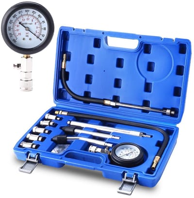 Compressietester Set - Motor Diagnose - Motor Onderhoud - 11 Delige Kit - 0-300 PSI - Grijs