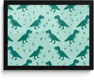 Poster in lijst - Fotolijst 40x30 cm - Posters - Donkergroen - Dinosaurussen - Afdrukken - Bladeren - Posterlijst zwart - Decoratie - Wanddecoratie woonkamer - Muurdecoratie slaapkamer