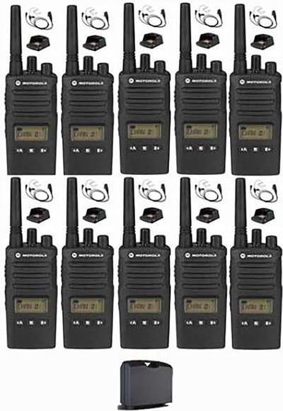 Set van 10 Motorola XT460 IP55 PMR446 met koffer, beveiliging oortje en tafellader
