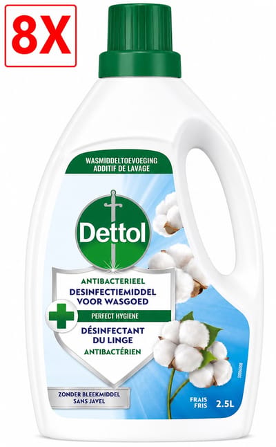 8 x Dettol Antibacterieel Desinfectiemiddel voor wasgoed - Fris - Wastoevoeging - 2,5L