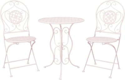 Clayre & Eef Bistroset Bistrotafel Bistrostoel 3-delig Ø 60x70 Wit IJzer