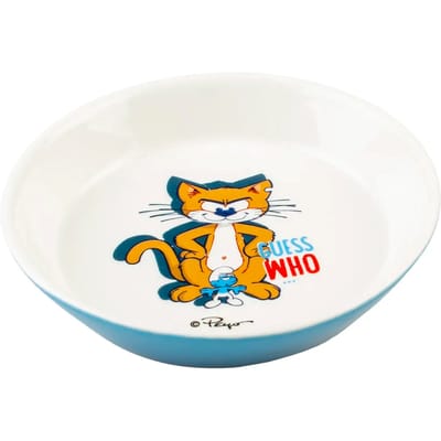 Smurfs Duvoplus - Voerbak - Kat - Potige Smurf Lage Eetkom 180ml - 14,2x14,2x2,5cm Wit/blauw - 1st