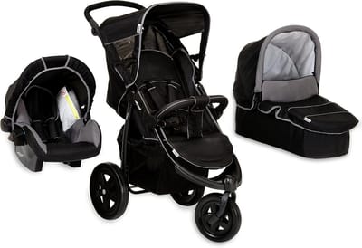 3-in-1 Kinderwagen Set - Reiswieg, Zitje en Autostoel - Caviar/Grijs