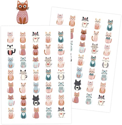 Cute Cats Stickers - 3 Grote Stickervellen met Katten - 105 Stickers