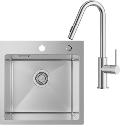 SOFETIY MAX Spoelbak Keuken 45x45CM - Spoelbakken Keuken Met V-Uitloop Keukenkraan - Spoelbak Met Kraangat - Wasbak Keuken RVS