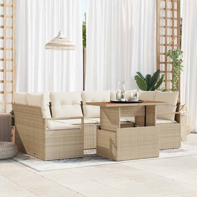 vidaXL - Tuinbank - Set - met - kussen - 7 - pcs - beige - en - crèmekleurig