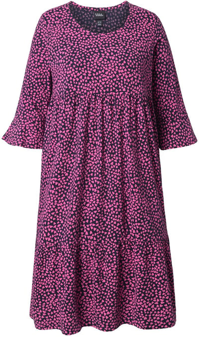 Ulla Popken - Dames - Midi-jurk harten A-lijn ronde hals 3/4-mouwen - Marine - Maat 66+