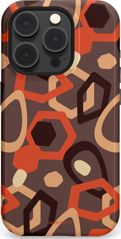 Casetastic hoesje geschikt voor Apple iPhone 15 Pro - MagSafe - Dubbellaagse bescherming - Abstracte Retro Vormen - Fashion Case - Donkergrijs Terracotta Taupe