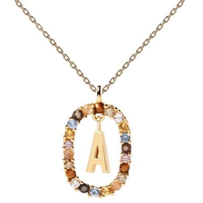 Ketting met letterhanger met kleurrijke zirkonia voor dames Initiaal A -Z Alfabet Hanger Choker Trend Sieraden beige