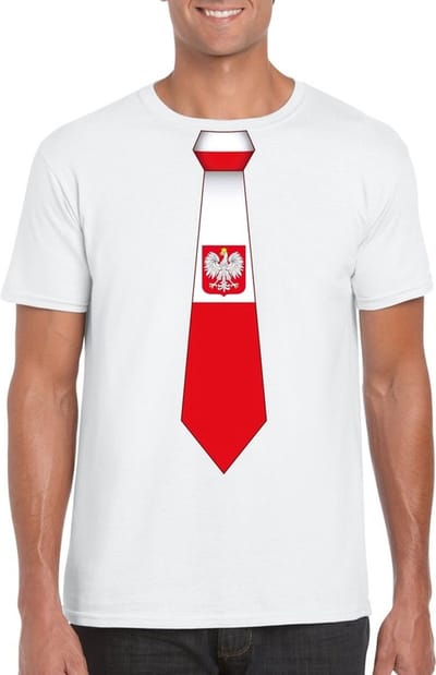 Wit t-shirt met Poolse vlag stropdas heren - Polen supporter S
