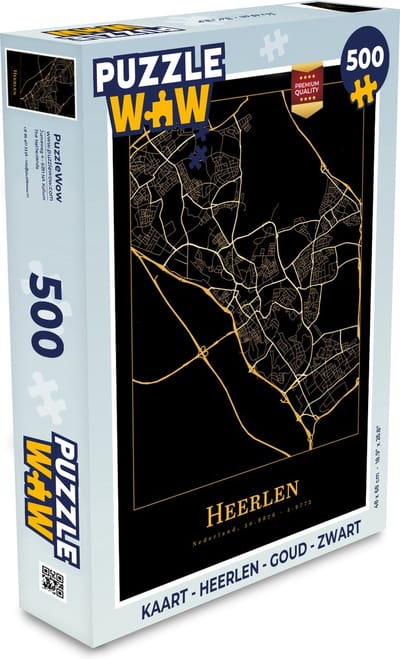 Puzzel Kaart - Heerlen - Goud - Zwart - Legpuzzel - Puzzel 500 stukjes