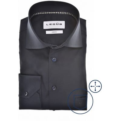 Ledub modern fit overhemd - popeline - donkerblauw - Strijkvriendelijk - Boordmaat: 38