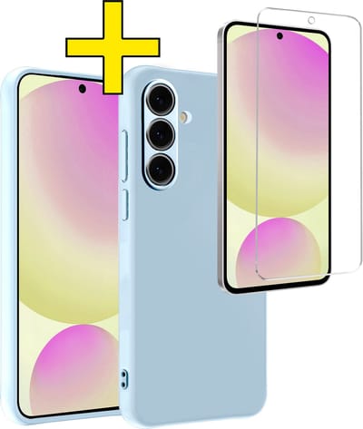 Hoesje - Met Screenprotector - Geschikt voor Samsung Galaxy S24 FE - Sterk & Shockproof - Back Cover - Siliconen Case - Telefoon Hoes - Telefoonhoesjes - Lichtblauw