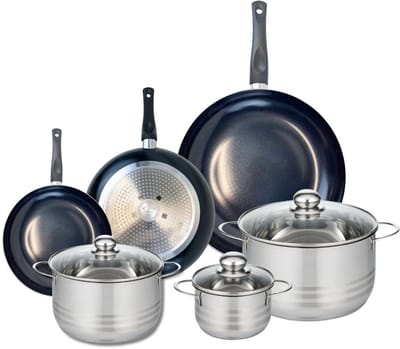 Set van 3 Koekenpannen 20, 24 en 32 cm en 3 kookpotten 14, 20 en 24 cm Elo Prima Brillant