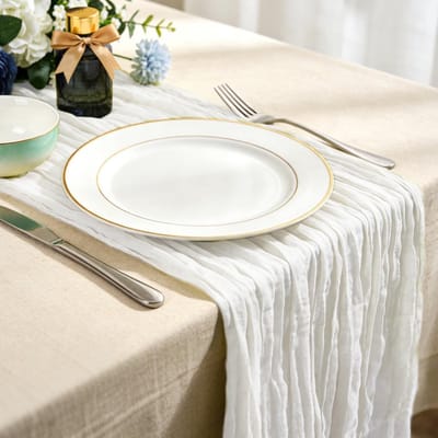 Bohemian Tafelrunner van Kaasdoek 90 x 300 cm, Perfect voor Bruiloften, Feesten en Decoratie in Wit