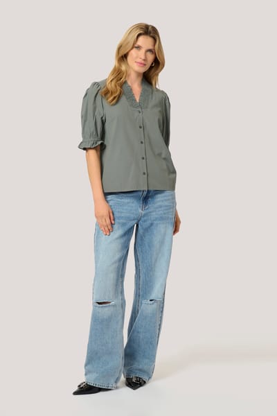 Blouse met korte mouwen Regular fit Balsam Green