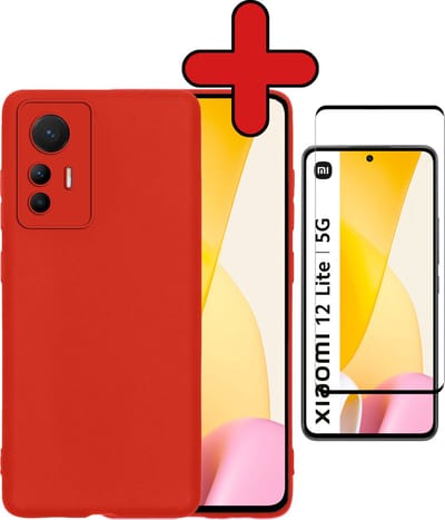 Hoesje - Met Screenprotector - Geschikt voor Xiaomi 12 Lite - Sterk & Shockproof - Telefoon Hoes - Back Cover - Siliconen Case - Telefoonhoes - Rood