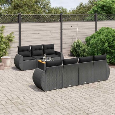 vidaXL - 8-delige - Loungeset - met - kussens - poly - rattan - zwart