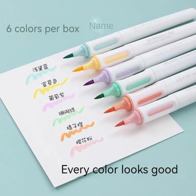 6 Kleuren Borstel Pastelkleurige Markeerpen Collectie Fluorescerende Markers Markeerpennen Kunst Marker Japanse Charmante Kawaii Schrijfwaren