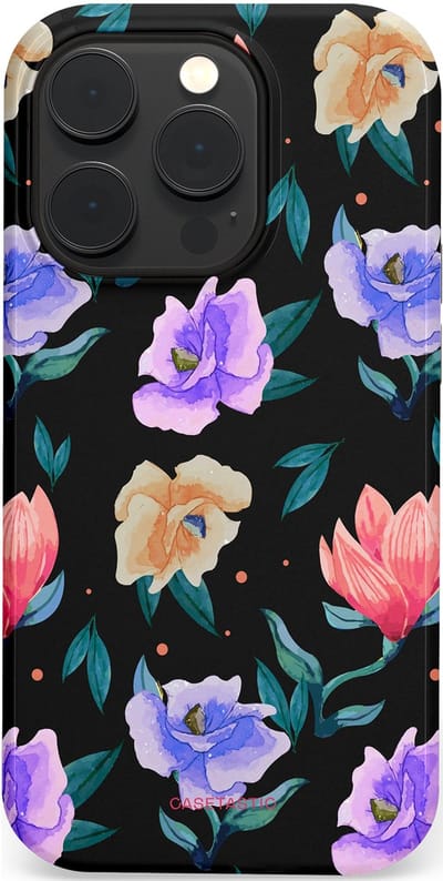 Casetastic hoesje geschikt voor Apple iPhone 14 Pro - MagSafe - Dubbellaagse bescherming - Avondtuin - Fashion Case - Zwart Petrol Lavendel