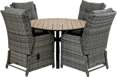 5-delige ronde tuinset | 4 Dublin verstelbare stoelen (AG) | ⌀120cm Cyprus tuintafel (Wood)