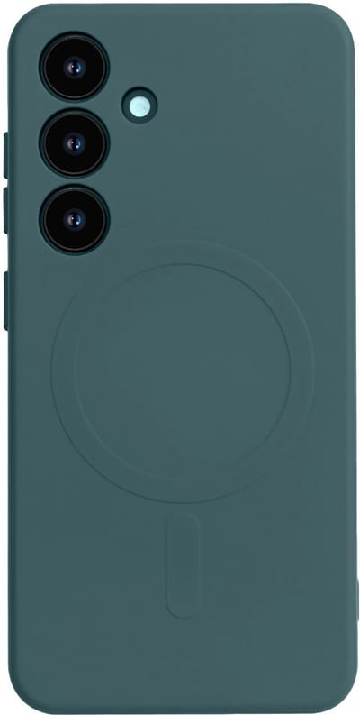 Casemania Hoesje Geschikt voor Samsung Galaxy S25 - Donker Groen - Liquid Siliconen Back Cover Case - met Sterke magneetring geschikt voor MagSafe - Telefoon hoes met Camera Bescherming