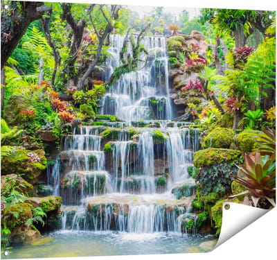 Gards Tuinposter Tropische Waterval in Thailand - 100x80 cm - Tuindoek - Tuindecoratie - Wanddecoratie buiten - Tuinschilderij