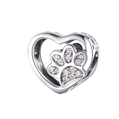 Hart hondenpoot bedel zirkonia | pootafdruk | bedels voor armband | pawn bead | Zilverana | geschikt voor alle bekende merken | 925 zilver | moederdag
