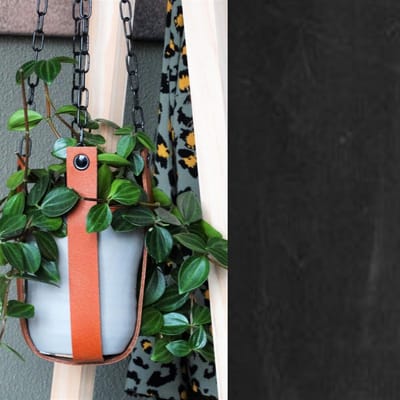 Leren plantenhanger | VINTAGE BLACK (i.c.m. zwarte ketting)