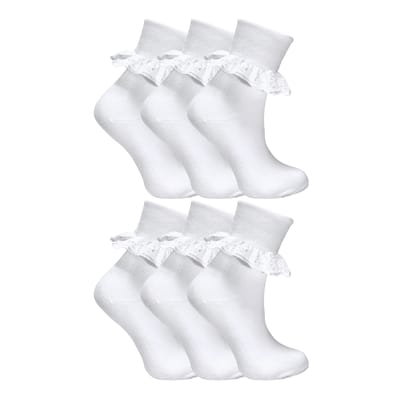 6-pack Babymeisjes Witte Zachte Franje Kanten Sokken