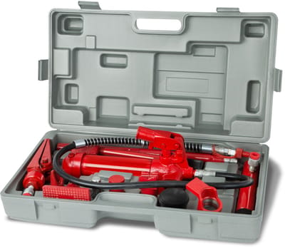 EBERTH Carrosseriepers Hydraulisch met 4T vermogen, uitgebreide uitdeukingsset inclusief pers, 7 drukstukken, spreider, koffer, professioneel automobielgereedschap, richtingsset voor carrosserie