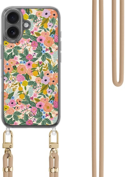 Casimoda® hoesje met beige koord - Geschikt voor iPhone 17 - Pink Garden - Afneembaar koord - TPU/polycarbonaat - Multi