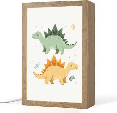 Nachtlampje 20x30 cm - Kinder lampje - Sterren - Stegosaurussen - Blaadjes - Groen - Tafellamp kinderkamer - Slaapkamer lamp - Bedlamp kinderen - Kinderlampje stopcontact - Wandlamp babykamer - Nachtlampjes
