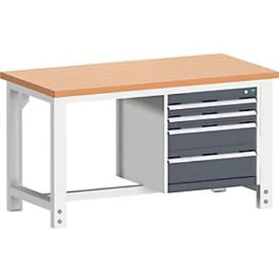Bott cubio werkbank, koper beukenhout, B 1500 x D 750 x H 740-1140 mm, antracietgrijs RAL 7016/lichtgrijs RAL 7035