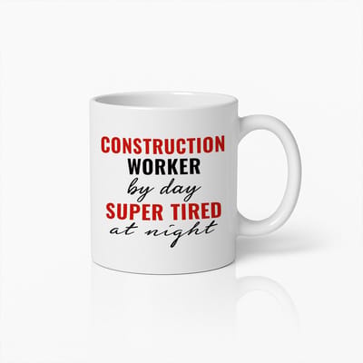 Bouwvakker Koffiemok 330ml – "Overdag Werker, ’s Avonds Super Moe" – Grappig Cadeau voor Bouwvakkers & Hardwerkende Mensen