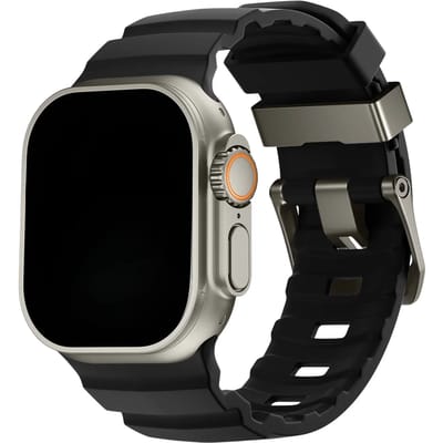 123watches Ranger bandje - siliconen - zwart - 44 · 45 · 46 & 49 mm - Geschikt voor Apple Watch series 1/2/3/4/5/6/7/8/9/10/11/12/SE/SE2/SE3/Ultra/Ultra 2/Ultra 3/Ultra 4